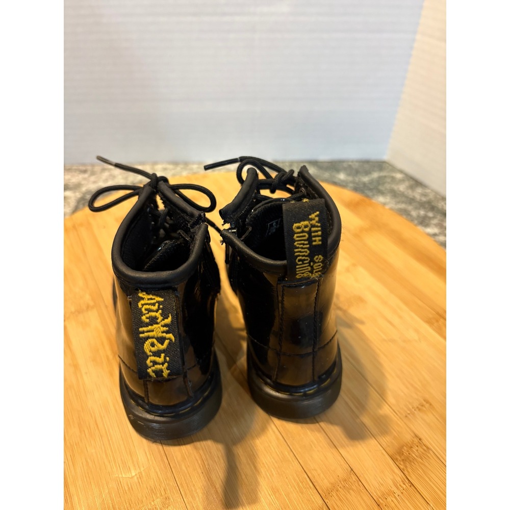 Kids Dr Martens Black Patent Leather Lace Up Zipper Boots Size 9 - Picture 3 of 7